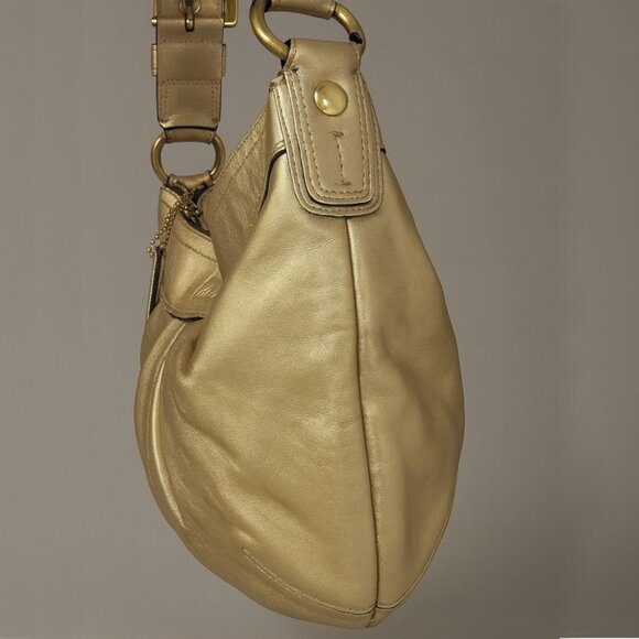 Vintage Coach Soho Pleated Leather Satchel Shoulder Bag F13747 Gold Metallic Y2k - Picture 4 of 10